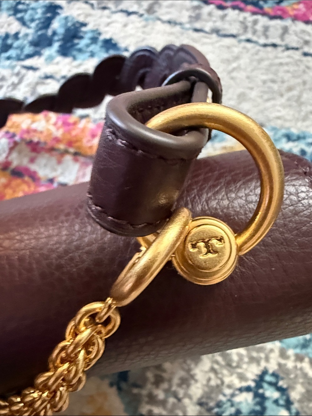 Tory Burch Dark Brown Leather Logo Shoulder Miller Bag with Gold Chain Like New - Picture 4 of 10
